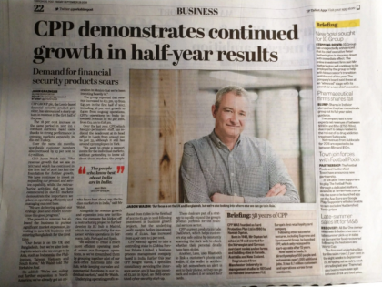 An image of a newspaper cutting showing CPP's half year results success